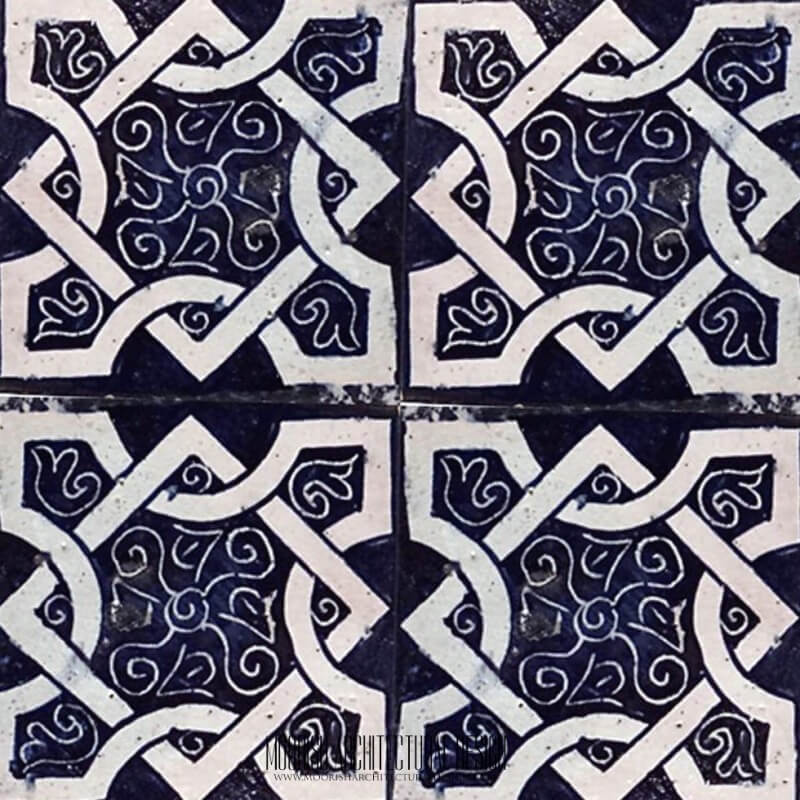 Mediterranean blue ceramic tile bathroom