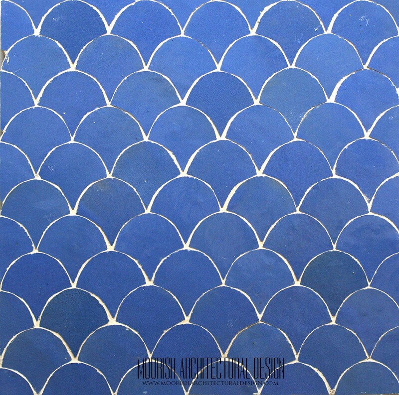 Blue Moroccan Fish Scales Bathroom Tile, Blue Moroccan Bathroom Tiles